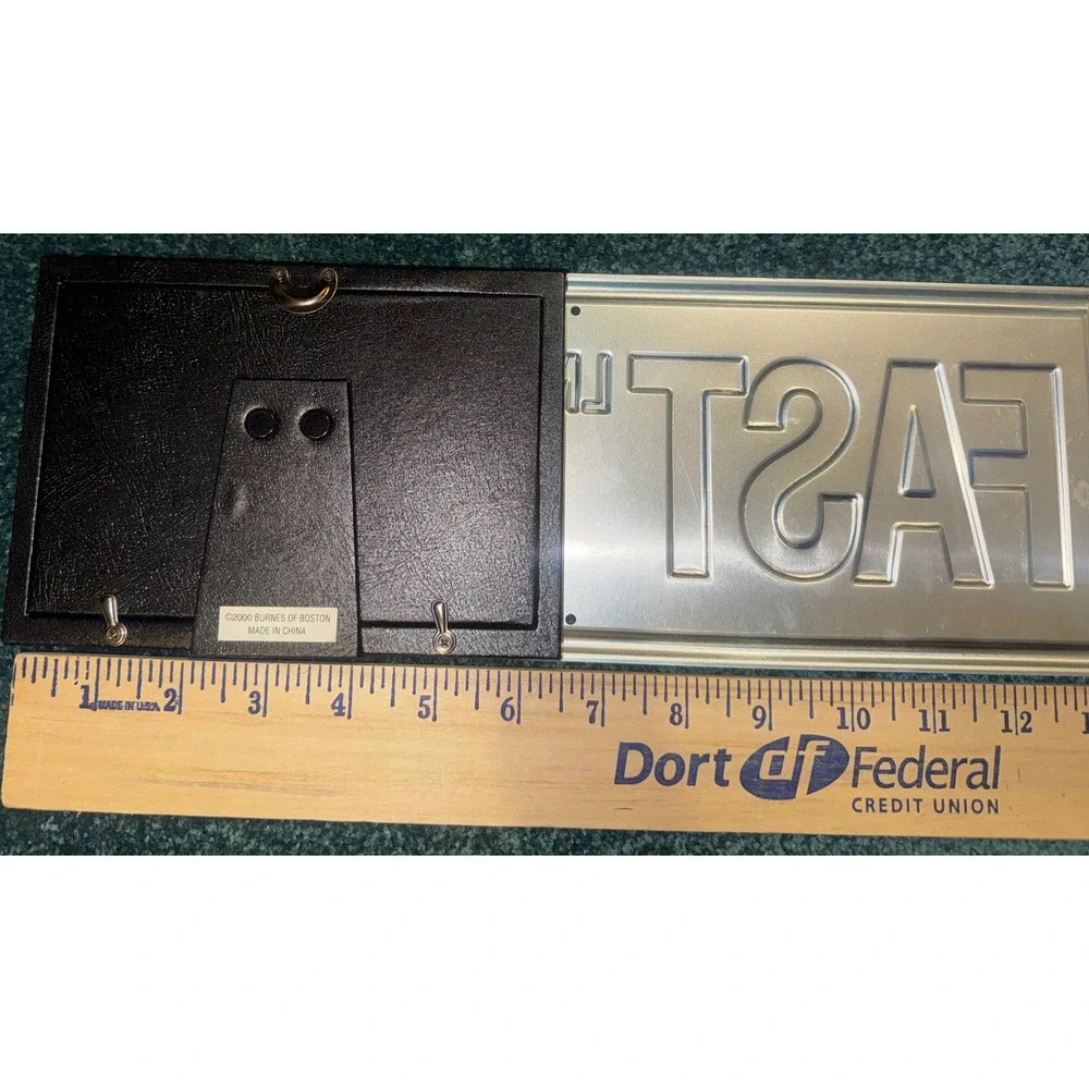 Y2K Vintage Burnes of Boston Fast Ln License Plate Pic Frame 4x6 Green Metal